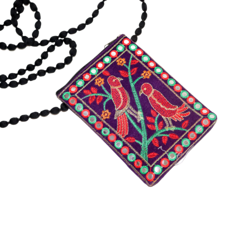 Handmade Cotton Mirror Hand Bag with Birds Design
